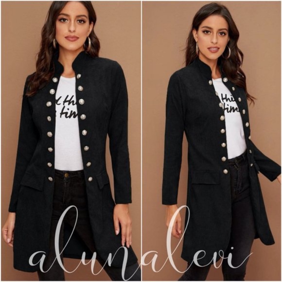 Brown buttons corduroy pea coat jacket shacket - Picture 2 of 9